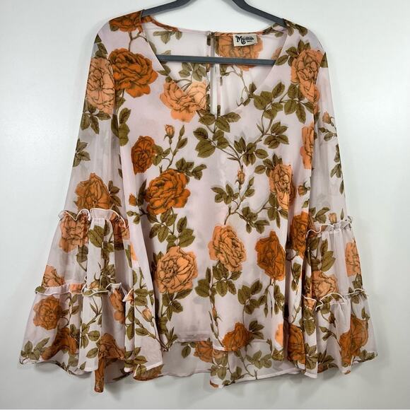 Show Me Your Mumu Nicolette Rose Floral Print Flared Ruffle Sleeve Top Size S - Picture 10 of 12